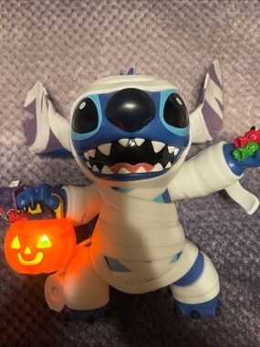 Disney Blue & White Stitch Mummy Trick-or-Treat Figure with Light-Up Pumpkin
